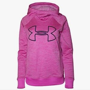 Under Armour Cold Gear Mock Neck Relaxed Fit Hoodie in Dragon Fruit Pink Sz Med